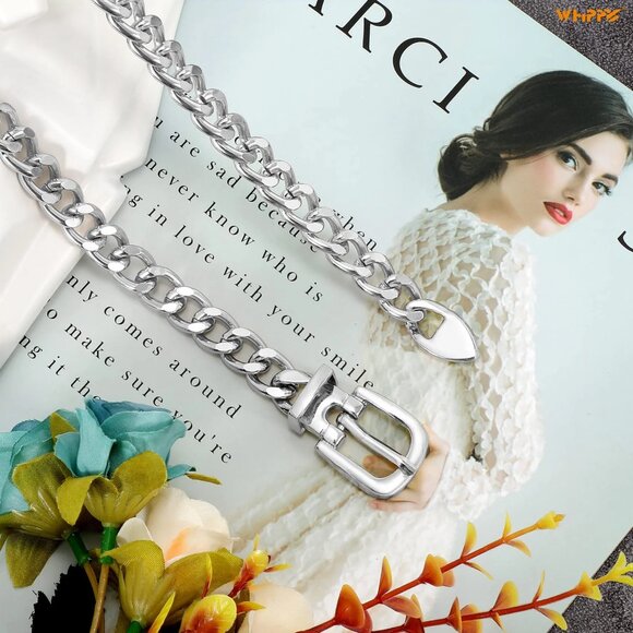 Silver Shiny Silver Ling Chain Belt with Buckle - Picture 4 of 7